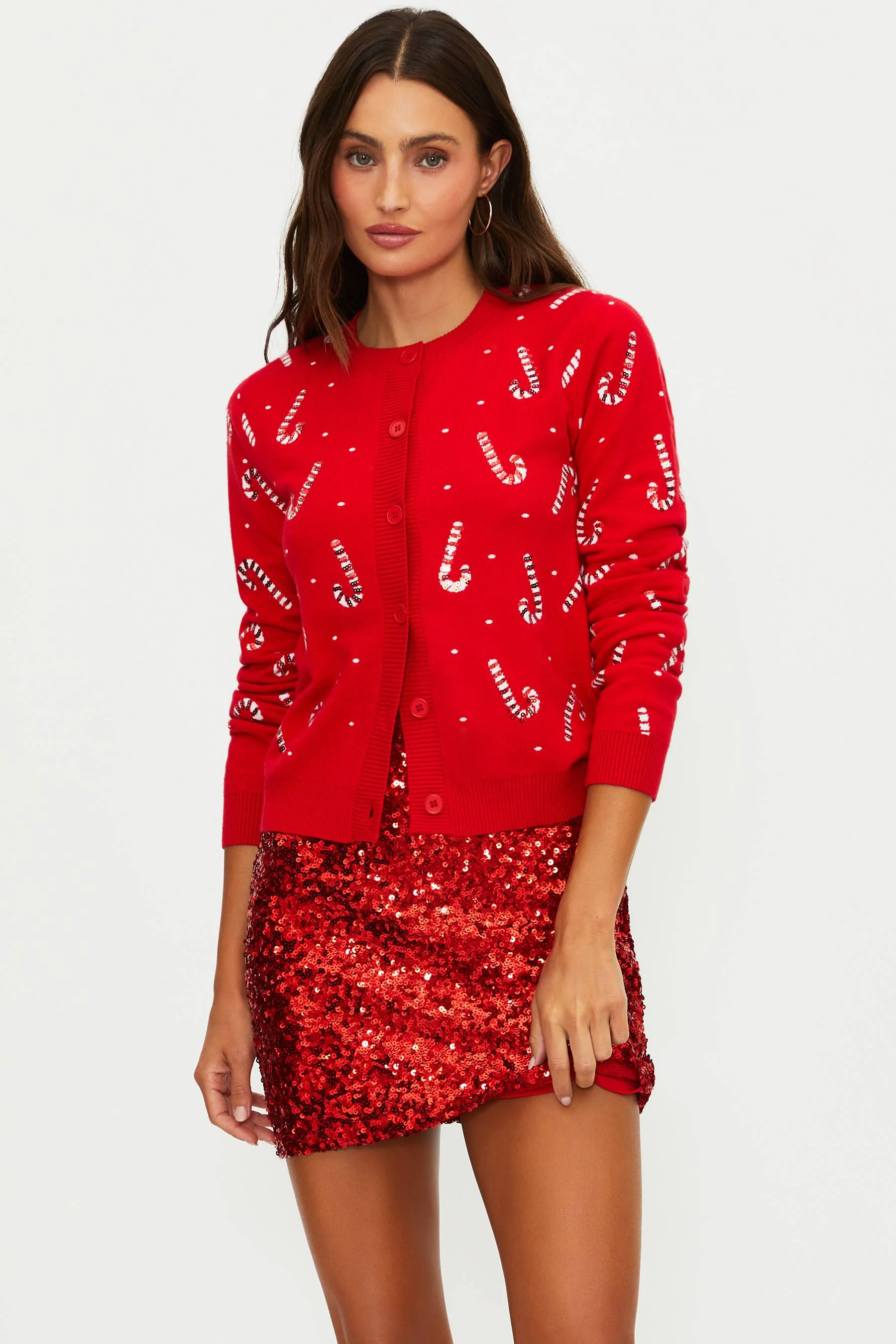 Anthropologie X Beach Riot Ally Cardigan Red Sequin Candy Cane