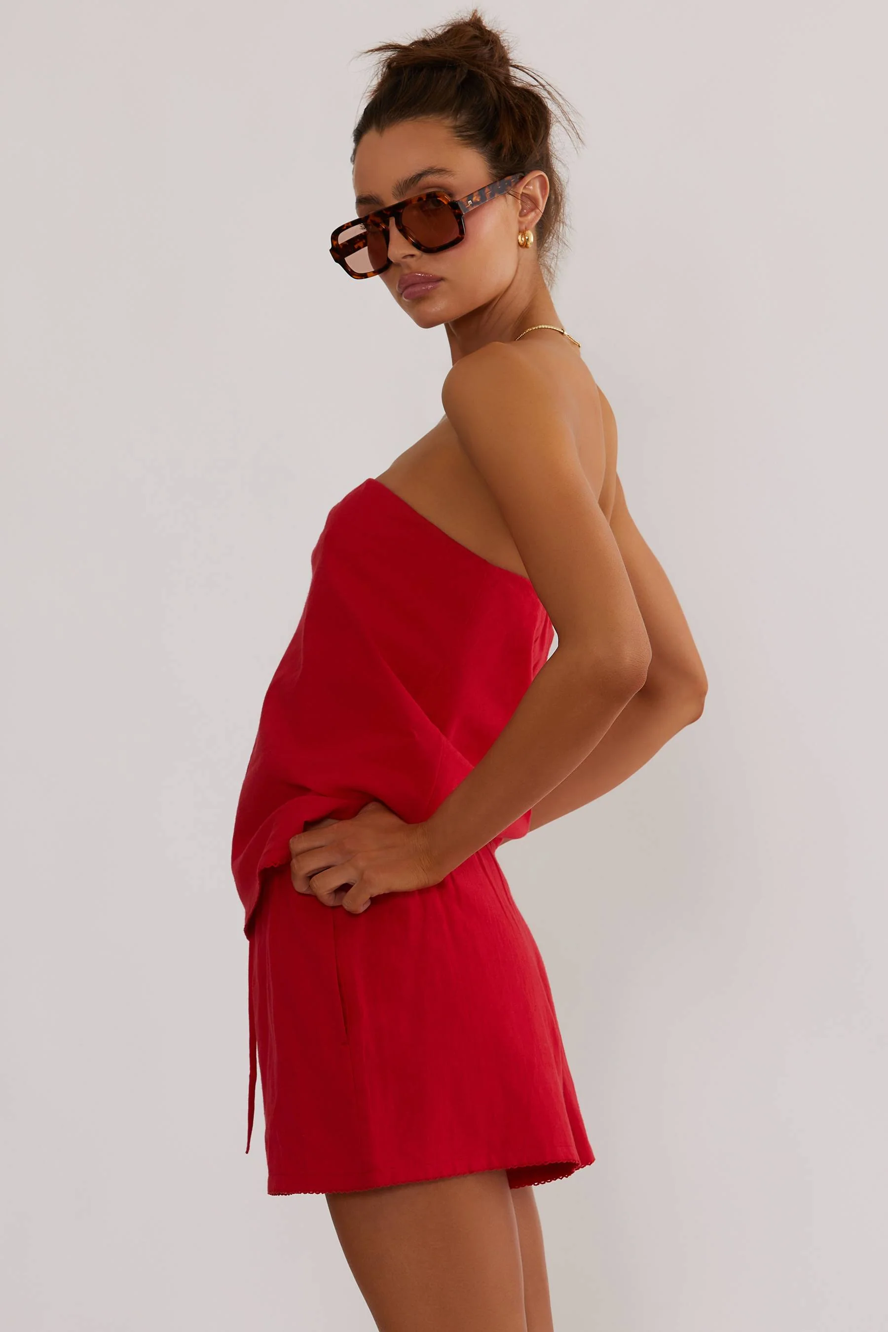 Celeste Strapless Top Red Linen - Image 2