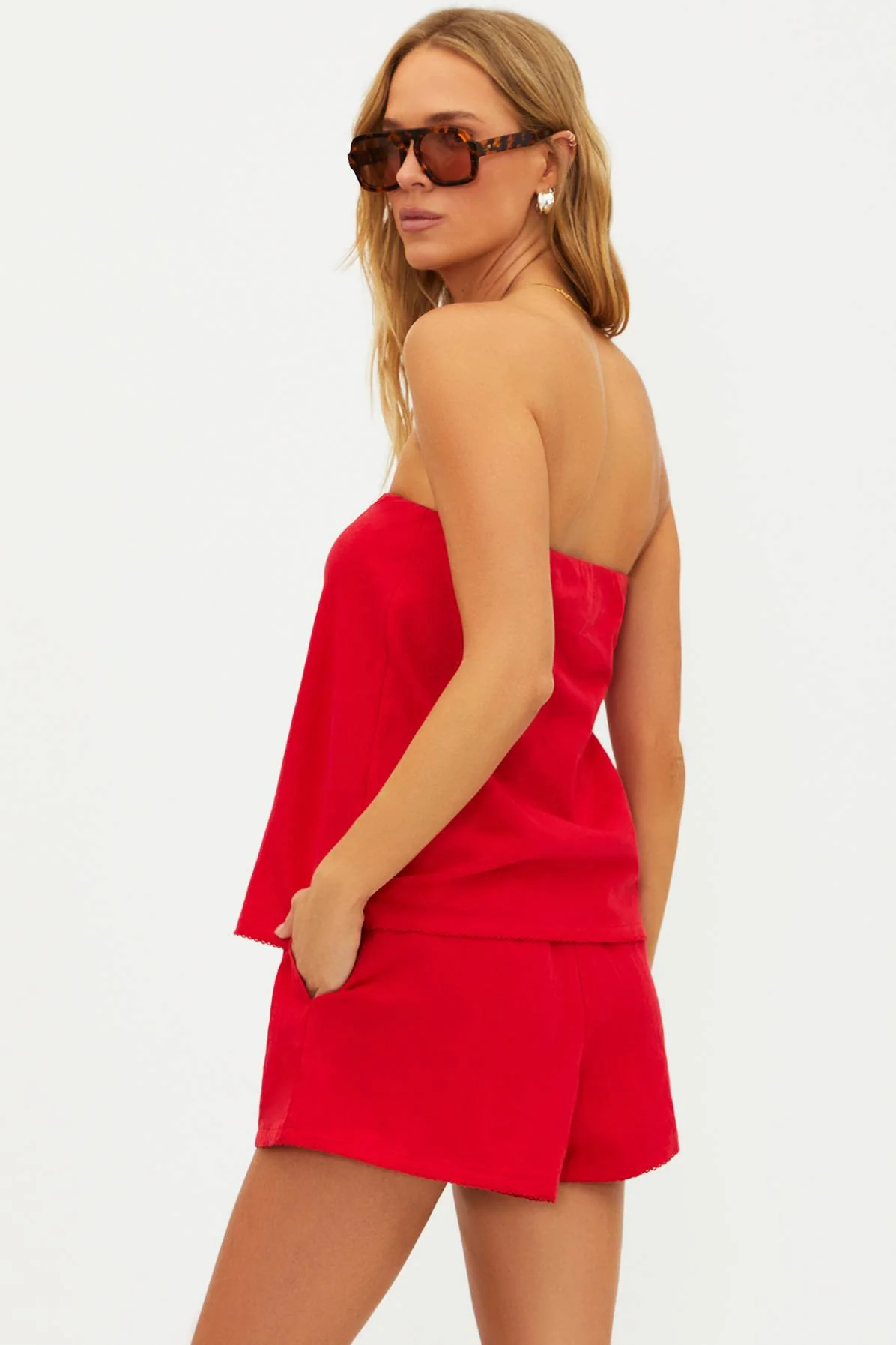 Celeste Strapless Top Red Linen - Image 4
