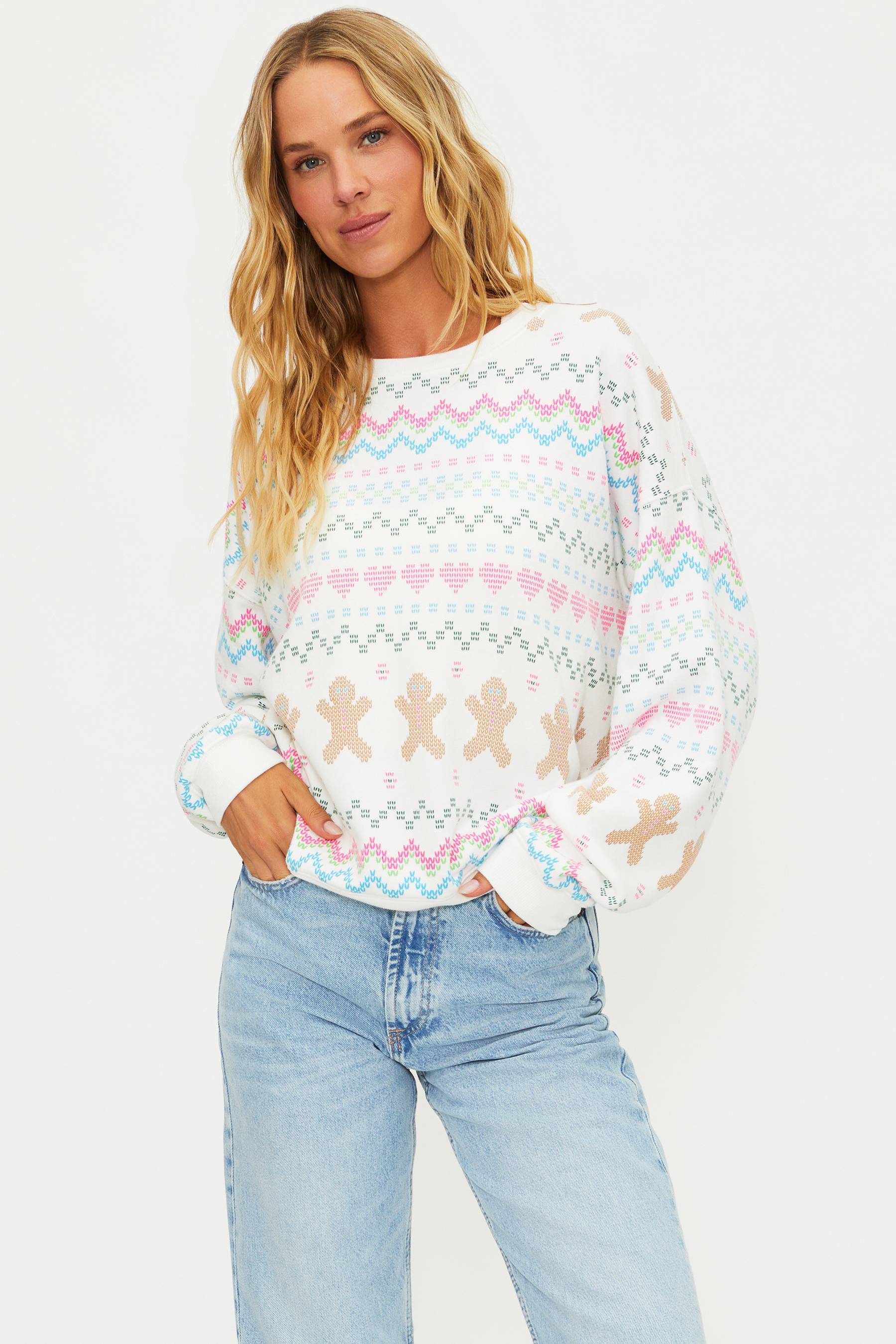 Anthropologie X Beach Riot Devyn Sweatshirt Gingerbread Fairisle - Image 5