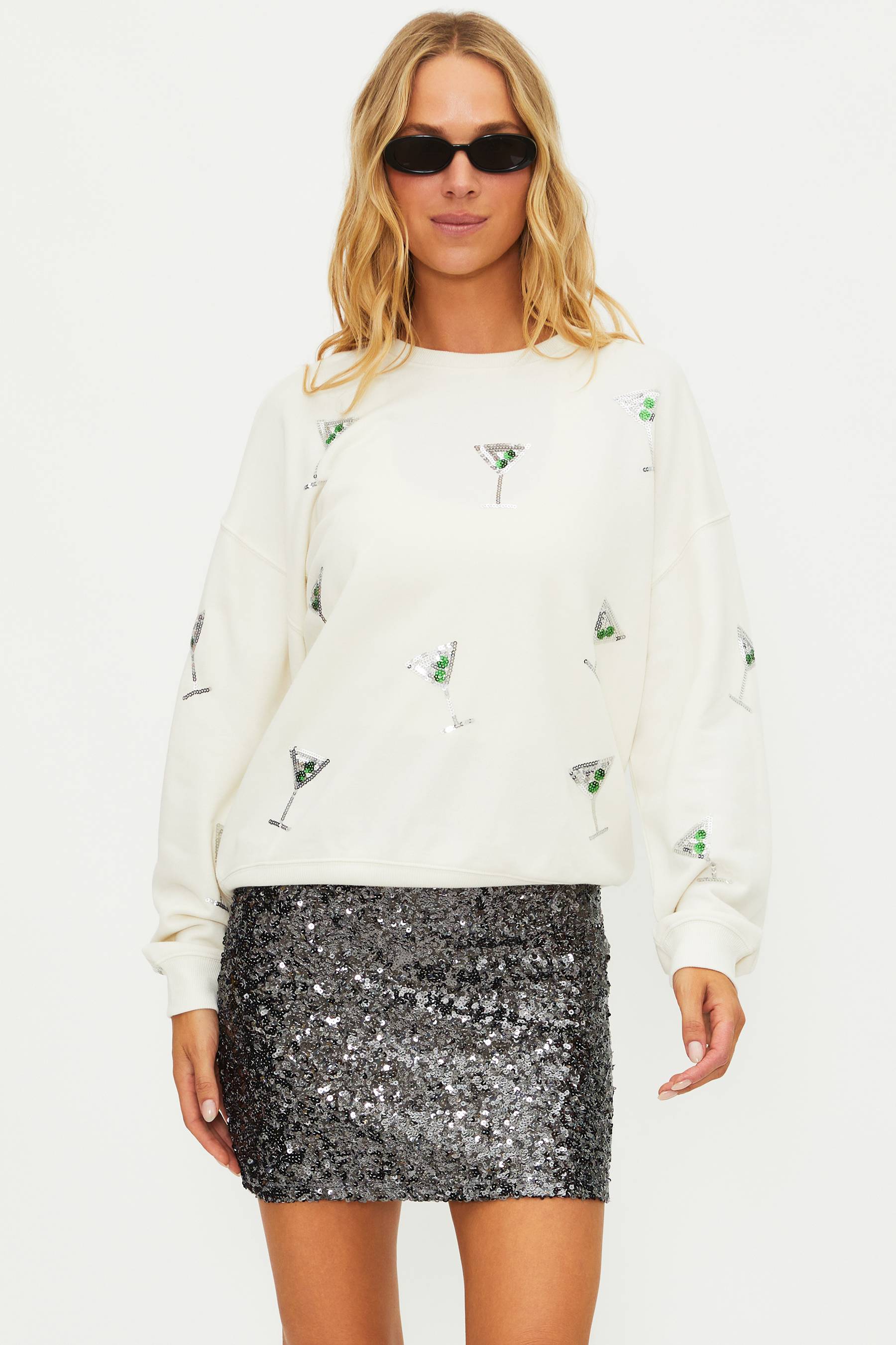 Anthropologie X Beach Riot Devyn Sweatshirt Sequin Martinis