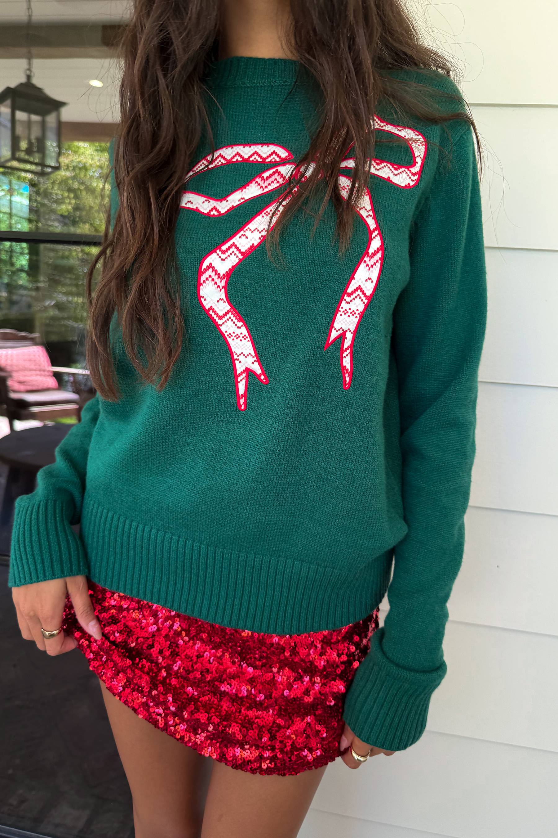 Anthropologie X Beach Riot Jolene Sweater Cheers Fairisle Bow - Image 4