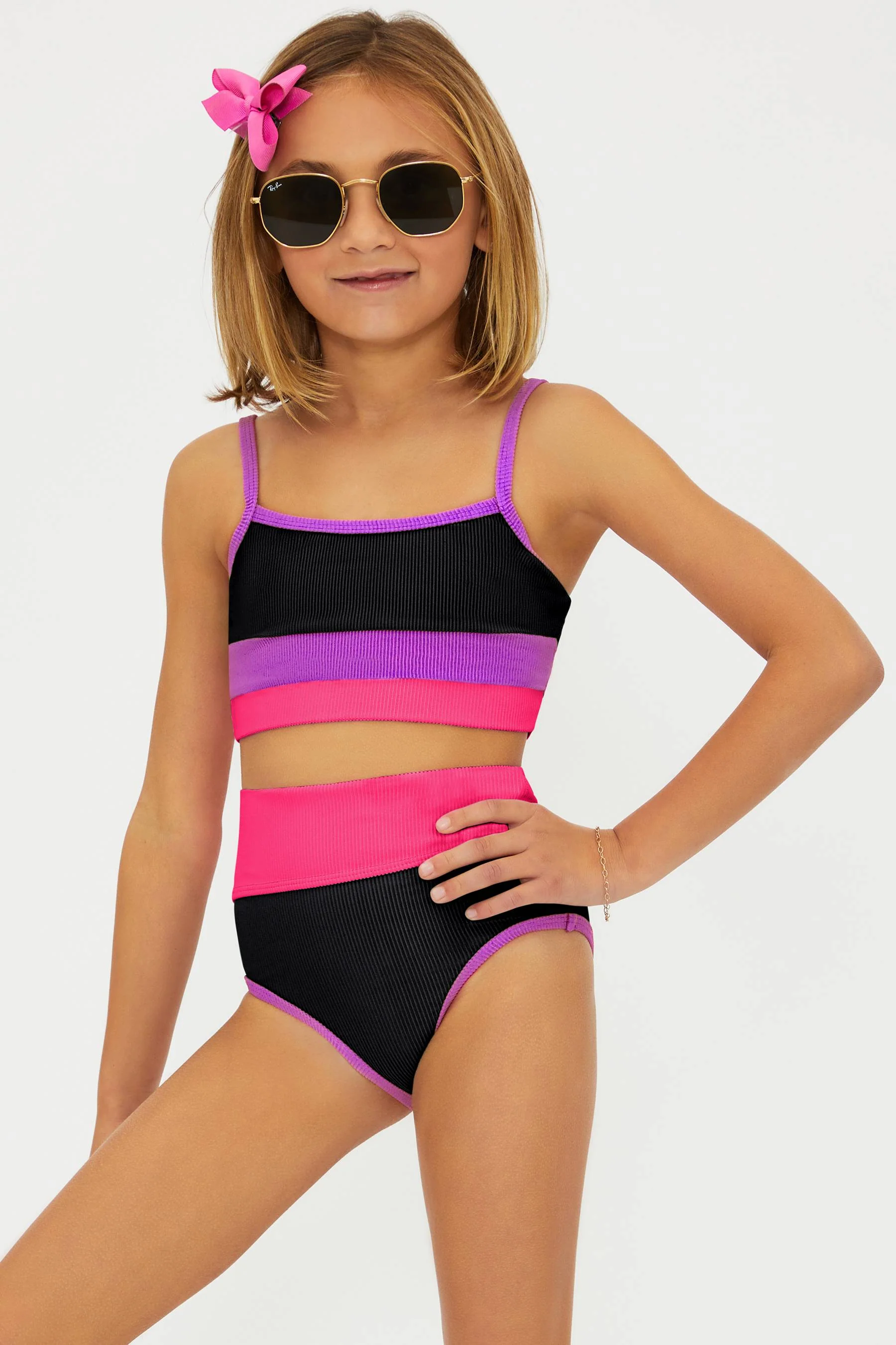 Little Eva & Emmy Set Vivid Violet Colorblock - Image 2