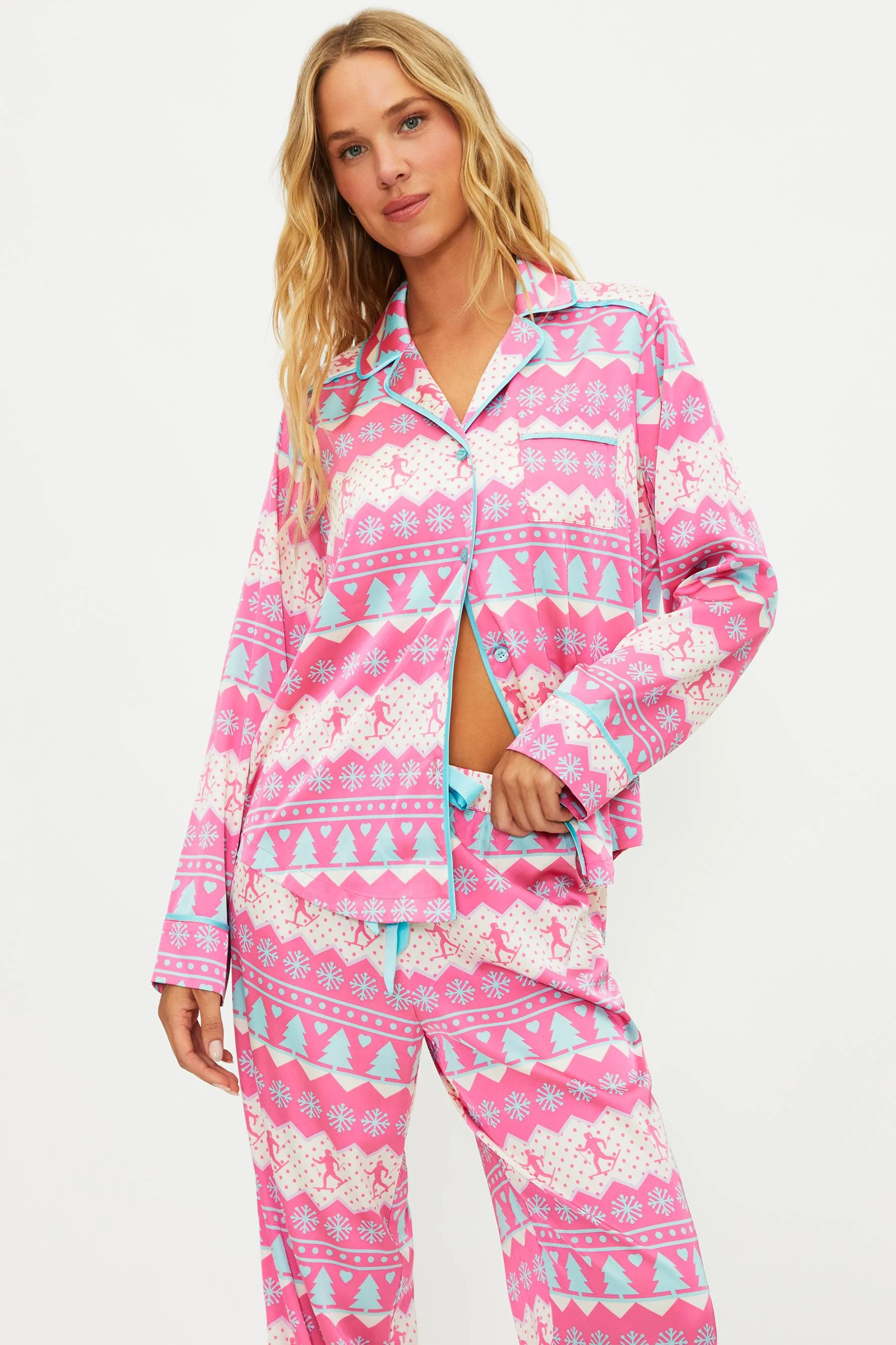 Anthropologie X Beach Riot Livy Top & Conny Pant Set Pink Chevron Skier - Image 3